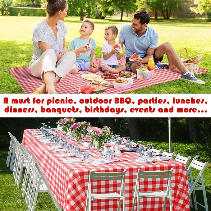 Kochorie 54 Inch x 100 Ft Red Checkered Plastic Table Cloth Roll Disposable - Image 7