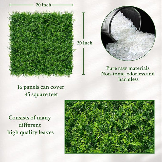 ODTORY Artificial Plants Hedge Wall Panels:20x20 Inch 16P UV-Anti Greenery - Image 2