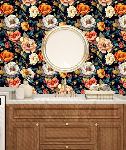 BOKEBEVE Peel and Stick Wallpaper Vintage Colorful Big Floral Wallpapers - Image 2