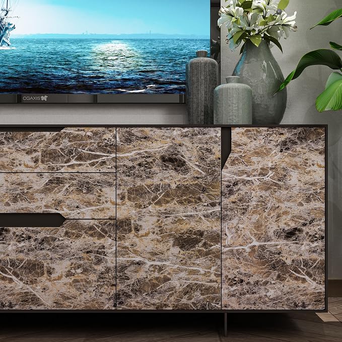 BAYYA Extra Wide Marble Granite Peel and Stick Wallpaper Brown Thicken - Image 9