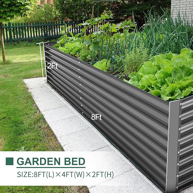 Land Guard 8×4×2 ft Galvanized Raised Garden Bed Kit, Galvanized Planter Raised Garden Boxes Outdoor, Large Metal Raised Garden Beds for Vegetables(Grey)…