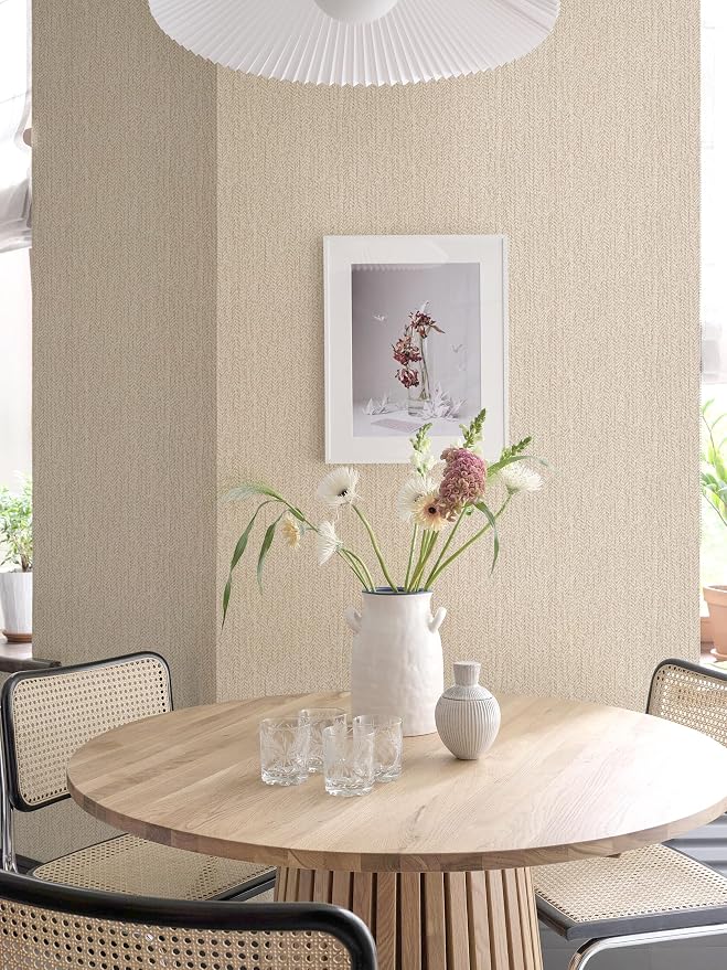 Grasscloth Peel and Stick Wallpaper Beige Contact Paper 15.7inch x 118.1inch - Image 8