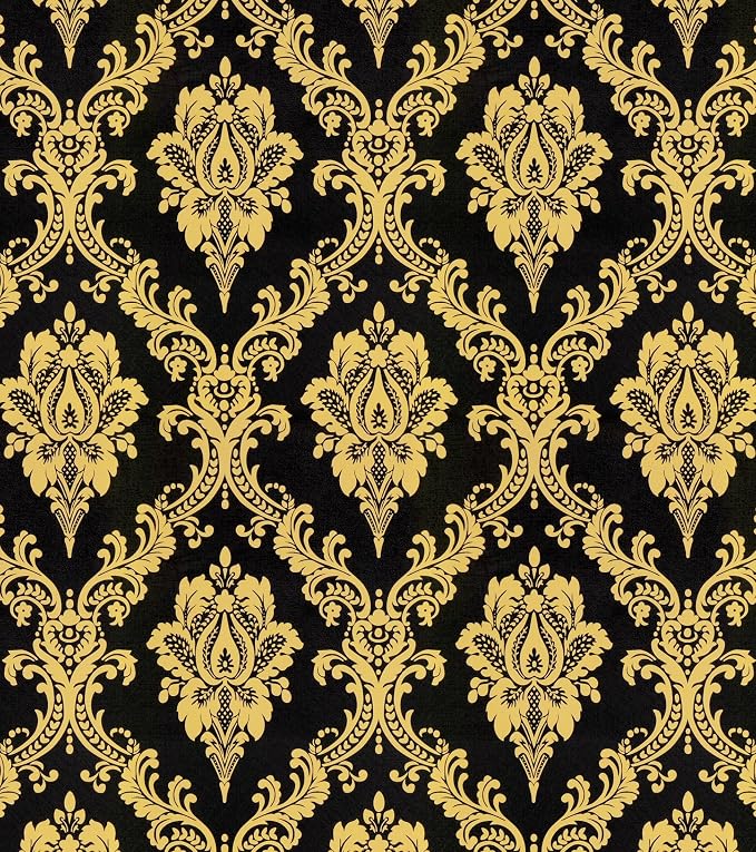 Peel and Stick Wallpaper Black and Yellow Damask Wallpaper - Image 9