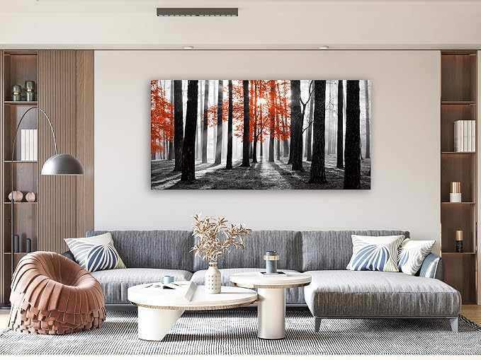 Cao Gen Decor Art S06675 Wall Art Canvas Painting Red Tree in Black and White - Image 7