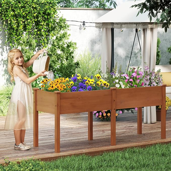Giantex Raised Garden Bed, Elevated Wood Planter Box with Drain Hole, Gardening Planter Raised Bed for Planting Vegetables Flowers Succulents Herbs, 73" Lx23 Wx30 H