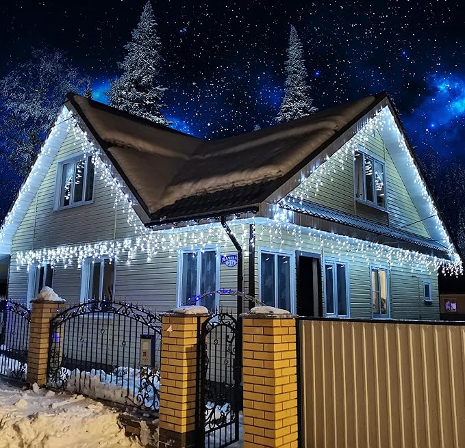 132ft Icicle Lights for Outside, 1280 LED White Christmas Lights Outdoor with 240 Twinkle Drops, 8 Modes Plug in Waterproof Timer Memory for Tree Wedding Party House Patio Eave Yard Holiday Decoration