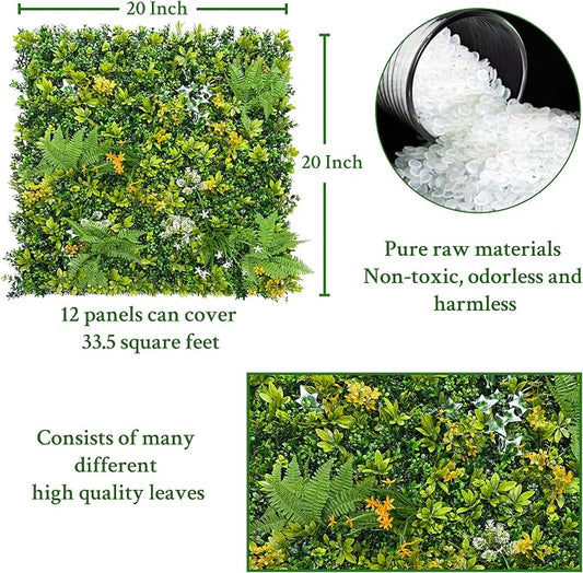 ODTORY Artificial Boxwood Hedges Panels Roll: 20"x20" 12P UV-Anti Faux - Image 2