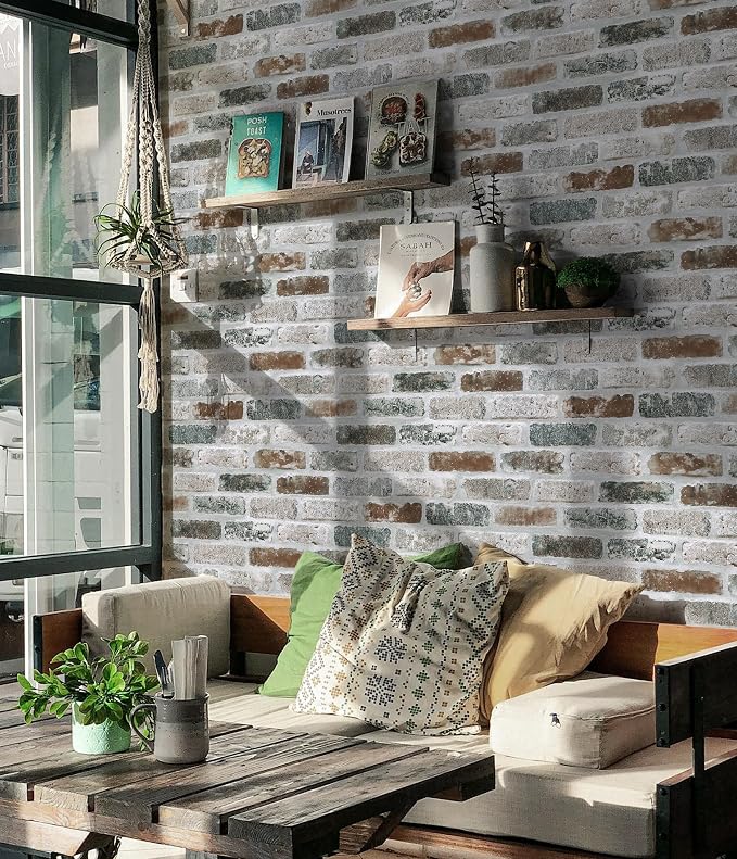 Guvana 17.3"×590" Brick Peel and Stick Wallpaper Red/Blue/Grey Brick Contact - Image 7