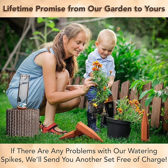 6 Pack Terracotta Watering Spikes for Indoor and Outdoor Plants - Simple and Easy Setup - Keep Plants Happy and Watered While You are Away