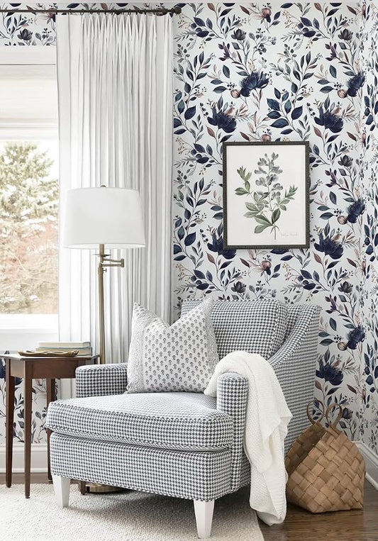 Yasinet Navy Blue Peel and Stick Wallpaper Blue Floral Wallpaper Vintage - Image 2