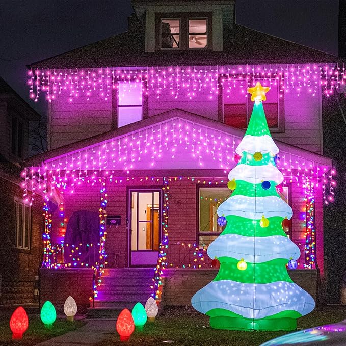 Christmas Icicle Lights Outdoor, 66Ft 640 LED Icicle Lights for Outside with 8 Modes Timers, Waterproof Plug in Twinkle String Light for House Yard Eave Patio Party Holiday Decorations, Pink