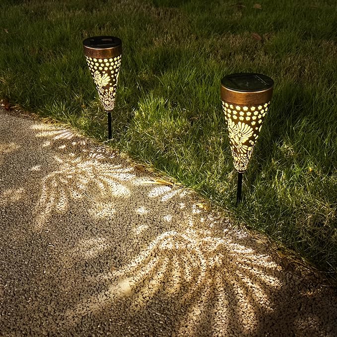 2-Pack Hummingbird Outdoor Solar Pathway Lights, Metal Garden Path Decorations, Waterproof Landscape Lighting for Yard, Lawn, Walkway – Gifts for Women, Mom, Grandma