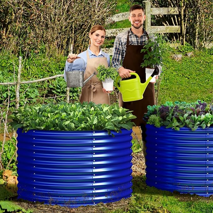 Olle 32" Tall, Galvanized Raised Garden Bed for Flower Round Galvanized Planter Raised Bed Metal Raised Planter Bed, Urban Vegetable Garden Planters, Cobalt Blue