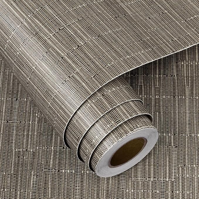 FunStick 16"x472" Textured Taupe Brown Wallpaper Peel and Stick Grasscloth - Image 7
