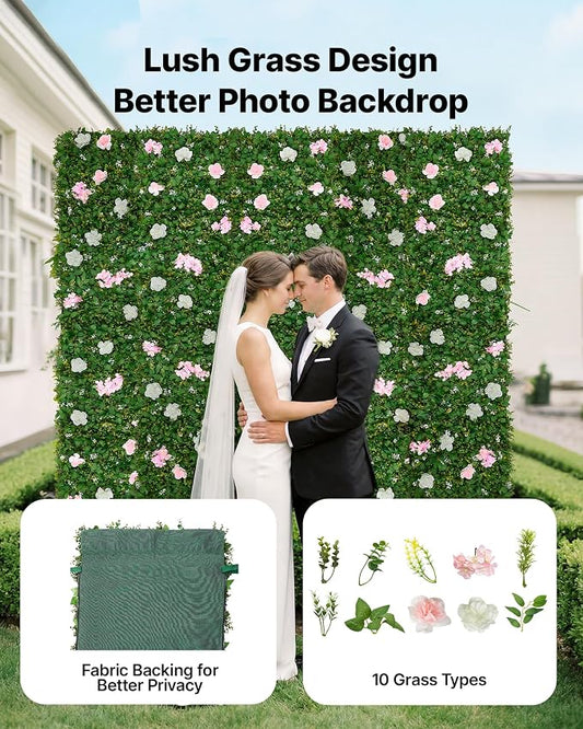 VEVOR Artificial Luxury Flower Wall Backdrop, Each Panel 2 x 8 ft, Gorgeous 3D - Image 2