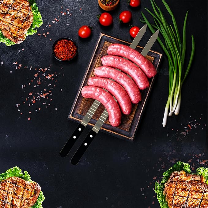 23.6 Inch Long Kabob Skewers, 0.91 Inch Wide, Stainless Steel with Black Wood Handle, 7 Pack