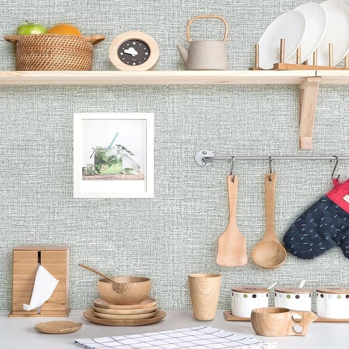 Amiya Grasscloth Grey Wallpaper 17.3"x120" Peel and Stick Faux Fabric Linen - Image 9