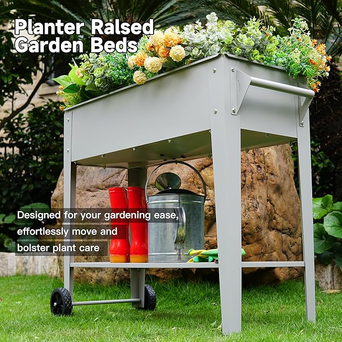 ๐๐๐ข๐ฌ๐๐ ๐๐๐ซ๐๐๐ง ๐๐๐ ๐๐ฎ๐ญ๐๐จ๐จ๐ซ Elevate Herb Garden Planter Box Outdoor Raised Planter Box with Legs On Wheels for Vegetables Flower Tomato Patio Backyard