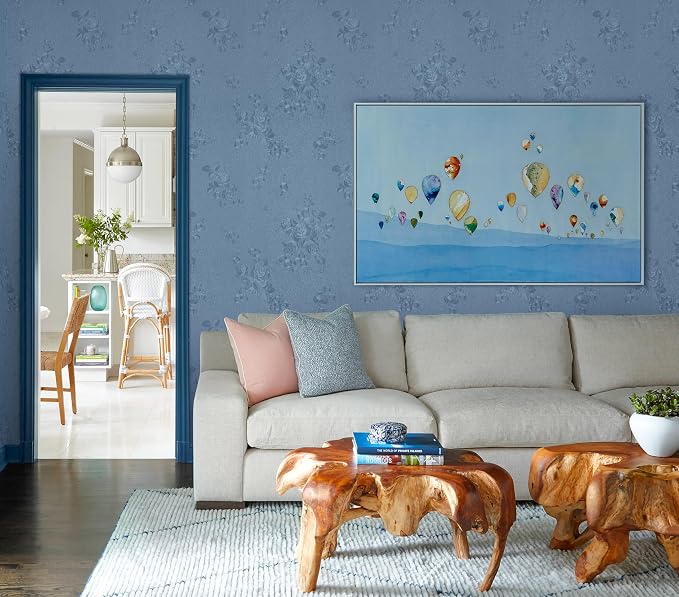 Erfoni 394"x17.7" Grey Blue Floral Embossed Wallpaper - Image 8