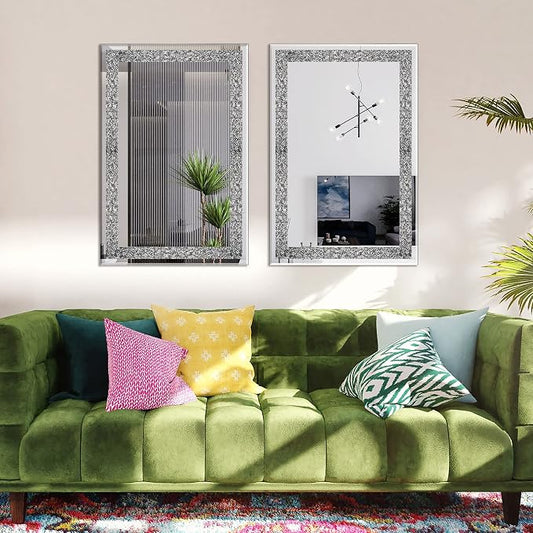 Ruomeng Wall Mirror Rectangular Crystal Crush Diamond Mirror - Image 2