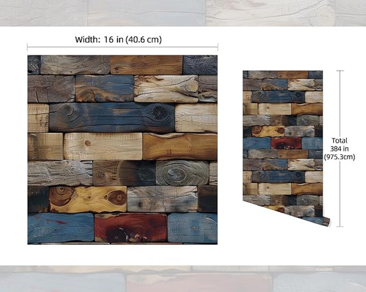 FLFK Wood Bricks Wallpaper Peel and Stick Removable Vintage Wallpaper 16" x - Image 2