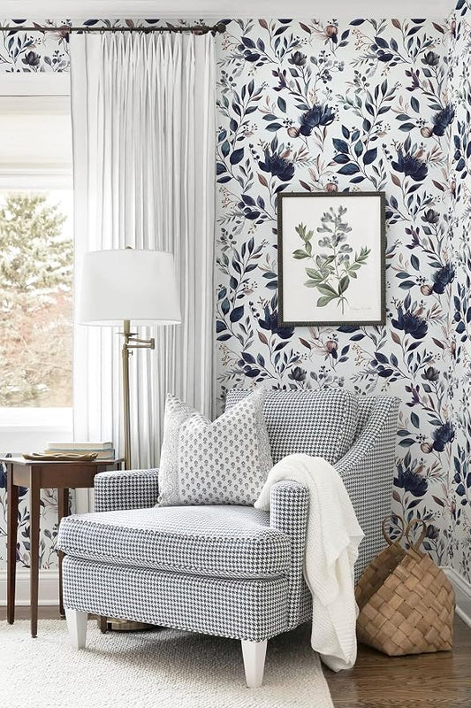Yasinet Navy Blue Peel and Stick Wallpaper Blue Floral Wallpaper Vintage - Image 2