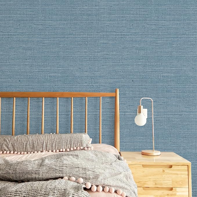 JiffDiff Grasscloth Wallpaper Peel and Stick Blue Grassweave Stick on Wallpaper - Image 8