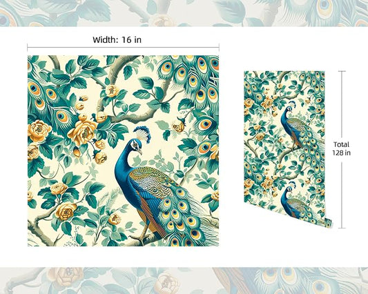 FLFK Green Peacock Wallpaper, Peel and Stick Wall Mural - Image 2