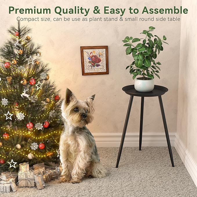Indoor Plant Stand 20.8" Metal Mid Century Tall Plant Table for Flower Pots,Modern Plant Stand for Indoor Plants Outdoor Small Round Side for Home Decor Shelf Heavy Duty Plant Holder End Table Black