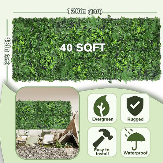 Artificial Green Boxwood Grass Wall Roll: 48"x120"(40SQFT) UV Protected Ivy - Image 2