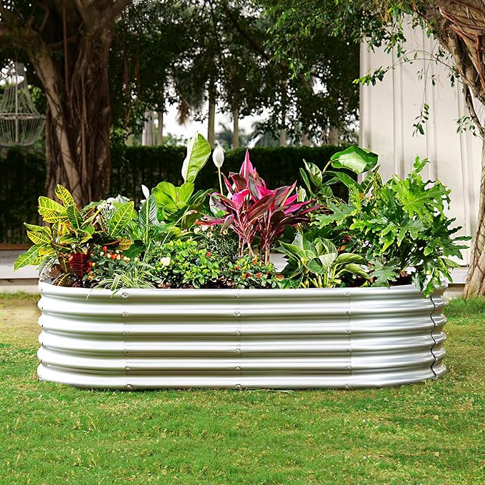Land Guard Galvanized Planter Raised Beds, 6×3×1.99ft Galvanized Water Trough, Keyhole Raised Garden Bed Metal Galvanized