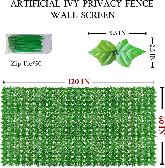 ODTORY Artificial Ivy Fence Privacy Screen, 60 x 120 Inch UV-Anti Artificial - Image 2