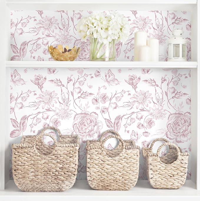 Yasinet Floral Peel and Stick Wallpaper Pink Floral Wallpaper Boho Pink Contact - Image 9