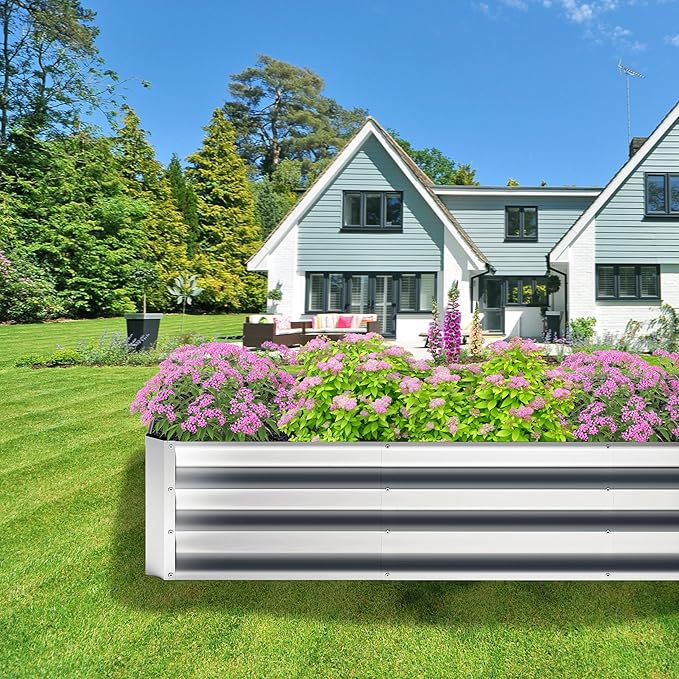 2PCS 8x2x1FT Galvanized Raised Garden Bed,Planter Raised Beds-Metal Garden Box,Large Plant for Outdoor Planting, Vegetables Bed,Flower,Herb-Sliver