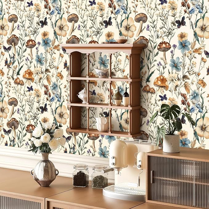Froluya Mushroom Wallpaper Peel and Stick Vintage Floral Contact Paper 16.9" x - Image 9