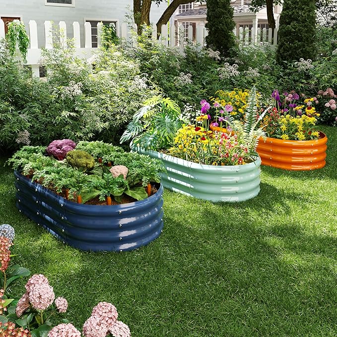 Galvanized Metal Planter Raised Garden Bed Kit for Gardening Outdoor,8x2x1ft Planter Grow Garden Box Raised Flower Bed,Long Vegetable Clearance Herb Raised Garden Beds for Gardening