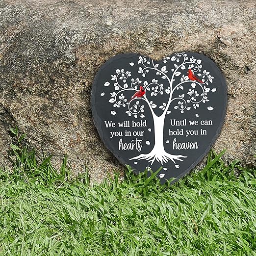 Cardinal Memorial Slate Stone - Hold You in Our Hearts, Memorial Plaque Sympathy Gifts for Loss of Loved One, Memorial Gifts for Loss of Father, Mother, Brother Garden Slate Stone TNA6