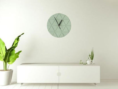 Mint Green Wooden Wall Clock 24cm Round Geometric Triangle Pattern MDF - Image 5