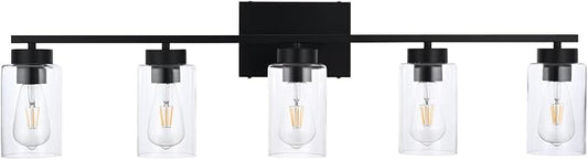 5 Light Bathroom Vanity Light Fixtures, Matte Black Modern Wall Lights by A1A9