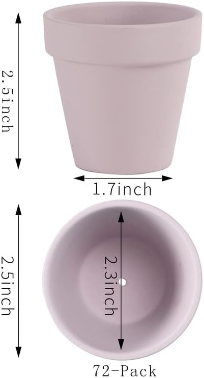 Yishang 72 pcs Small Mini Pink Clay Pots, 2.5'' Terracotta Pot Clay Ceramic Pottery Planter,Cactus Flower Terra Cotta Pots,Succulents Nursery Pots,with Drainage Hole,Great for Crafts,Wedding Favor