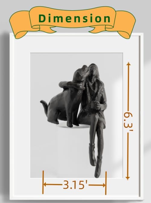 Cast Iron Sitting Woman and Dog Statue, Love Figurine, Gifts for Dog Lovers, Memorial Gifts for Women and Girls, Black