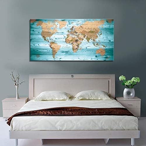 Large Wall Art Blue map of The World Painting Ready to Hang 36"x70"Large Framed - Image 4
