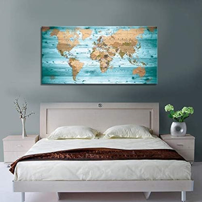 Large Wall Art Blue map of The World Painting Ready to Hang 36"x70"Large Framed - Image 4