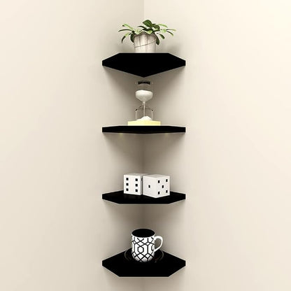 WELLAND 7-Inch Black Floating Corner Shelves Set of 2, Wall Mounted Storage - Image 5