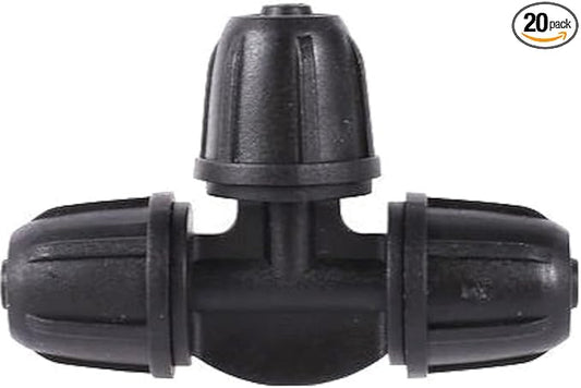 20-Pack Quick-Connect Locking 1/4" Drip Irrigation Tee Coupling Connectors, Upgraded 3-Way Tee Fittings for 1/4 Inch Irrigation Tubing, Drip Kit (Tee - 20 Pack)