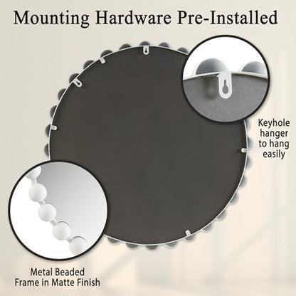 Madison Park Round Mirror, Metal Frame Circle Mirror 27 inch, Wall Art Decor - Image 3