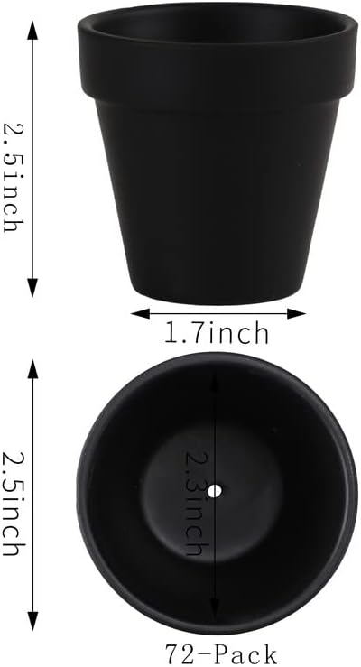 Yishang 72 pcs Small Mini Black Clay Pots, 2.5'' Terracotta Pot Clay Ceramic Pottery Planter,Cactus Flower Terra Cotta Pots,Succulents Nursery Pots,with Drainage Hole,Great for Crafts,Wedding Favor
