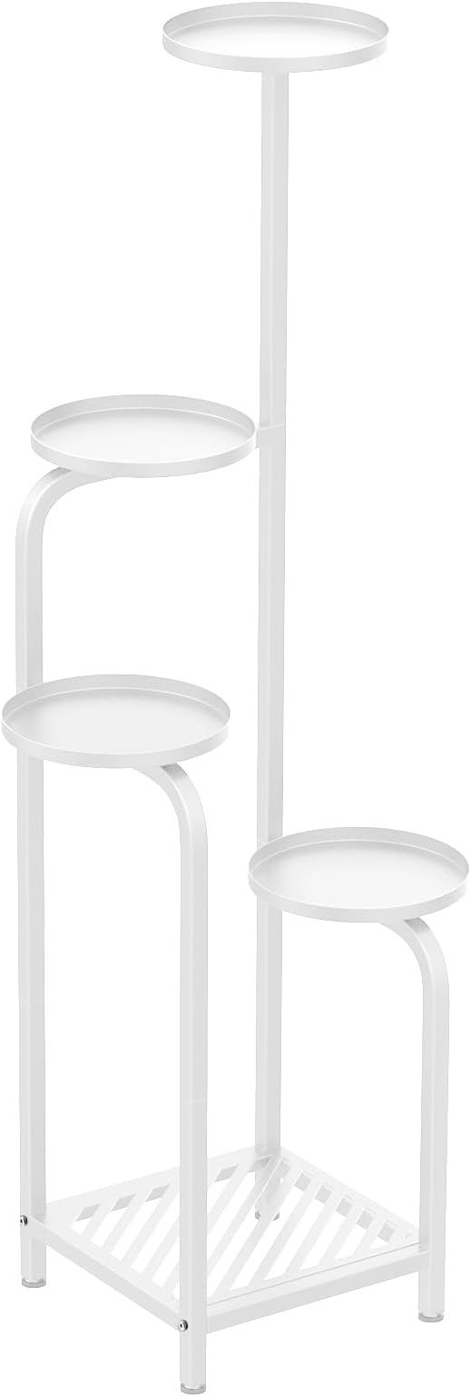 TOSKING 5 Tier Tall Plant Stand Indoor Outdoor, Heavy Duty Corner Shelf for Plants & Decor, Space Saving 3.9FT Metal Flower Pot Stand for Balcony, Garden, Living Room, Patio (White, 47in)