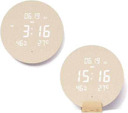 mooas Wood Moon Cordless Digital LED Wall Clock, Time Week Temperature & by mooas