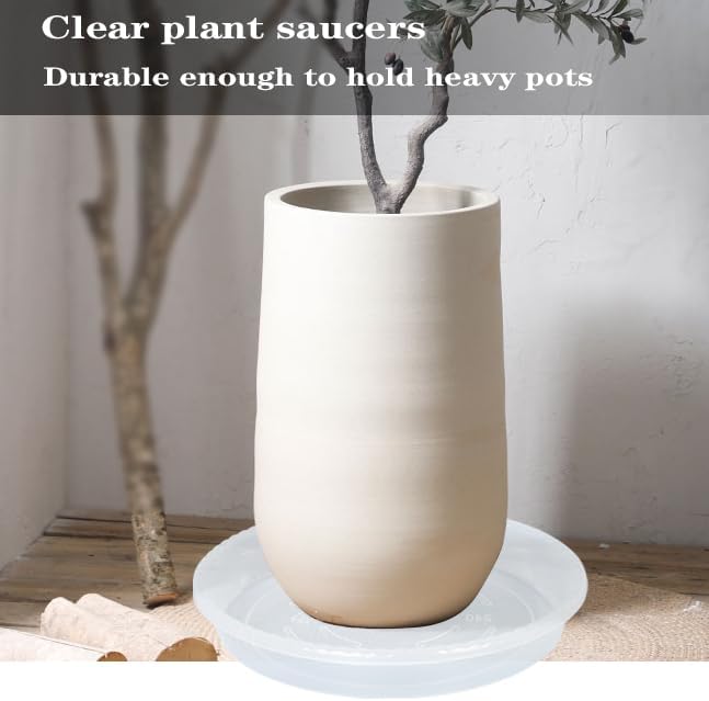 Plant Saucer 2 Pack of 14 inch, Clear Plastic Flower Plant Pot Saucer, Heavy Duty Plant Drip Trays Saucers for Indoor, Plant Water Tray for Planters